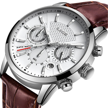 2023 New Mens Watches LIGE Top Brand Leather Chronograph Waterproof Sport Automatic Date Quartz Watch For Men Relogio Masculino
