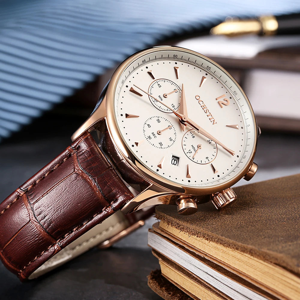 2026 Simple New Men Watches Top Brands Casual Leather Waterproof Automatic Date Chronograph Quartz Man Clock Relogio Masculino