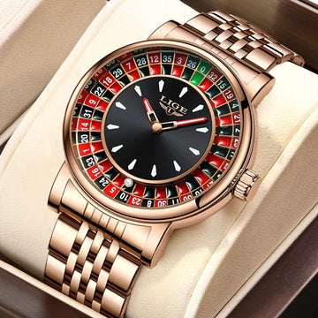 LIGE Men Watch Top Brand Luxury Arabic Numerals Rotating Dial Roulette Quartz Watches For Men Waterproof Luminous Man Wristwatch