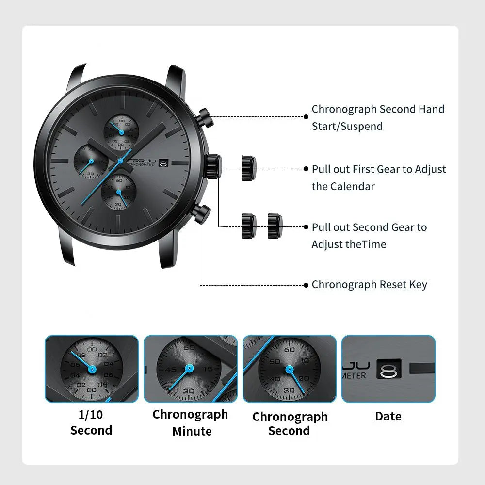 CRRJU Luxury Man Watch High Quality Waterproof Chronograph Wristwatch Quartz Casual Clock relogio masculino