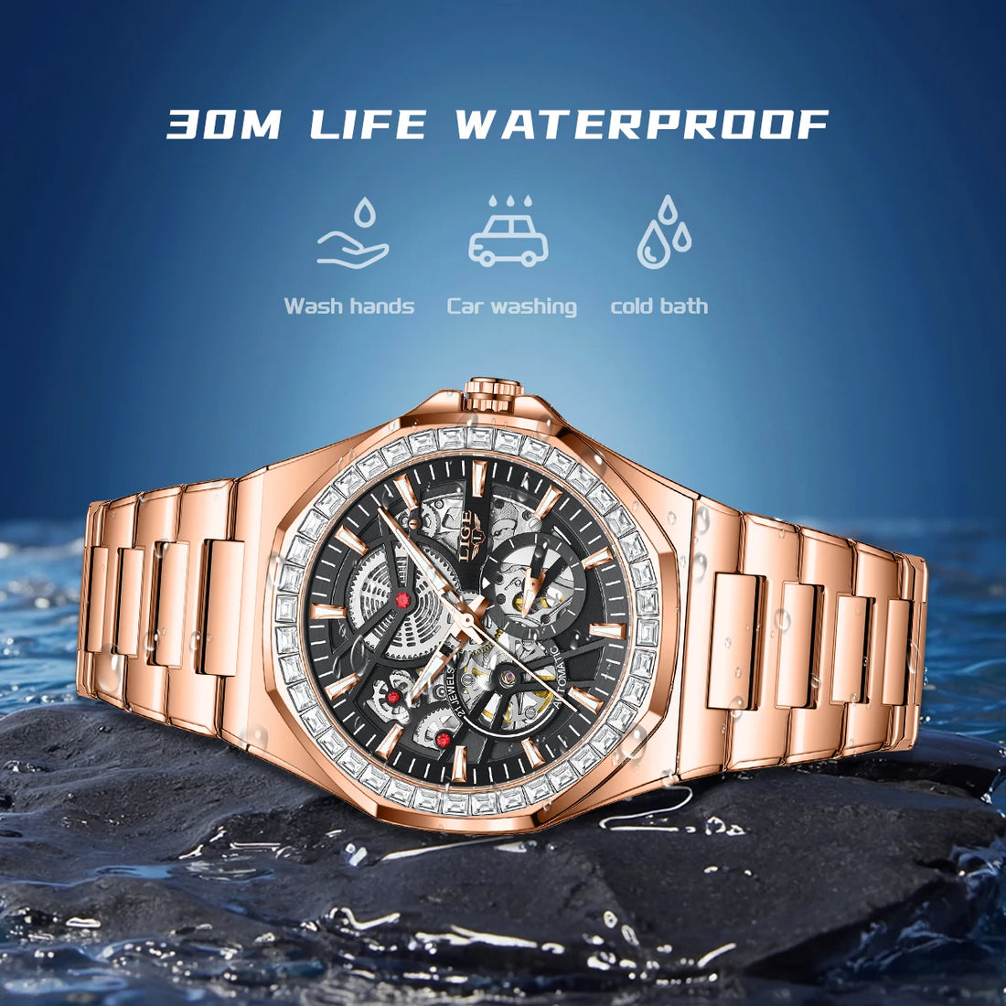 2026 LIGE High-end Luxury Mens Watches Automatic Movement octagon Man Watch Stainless Steel Mechanical Skeleton Male WristWatch
