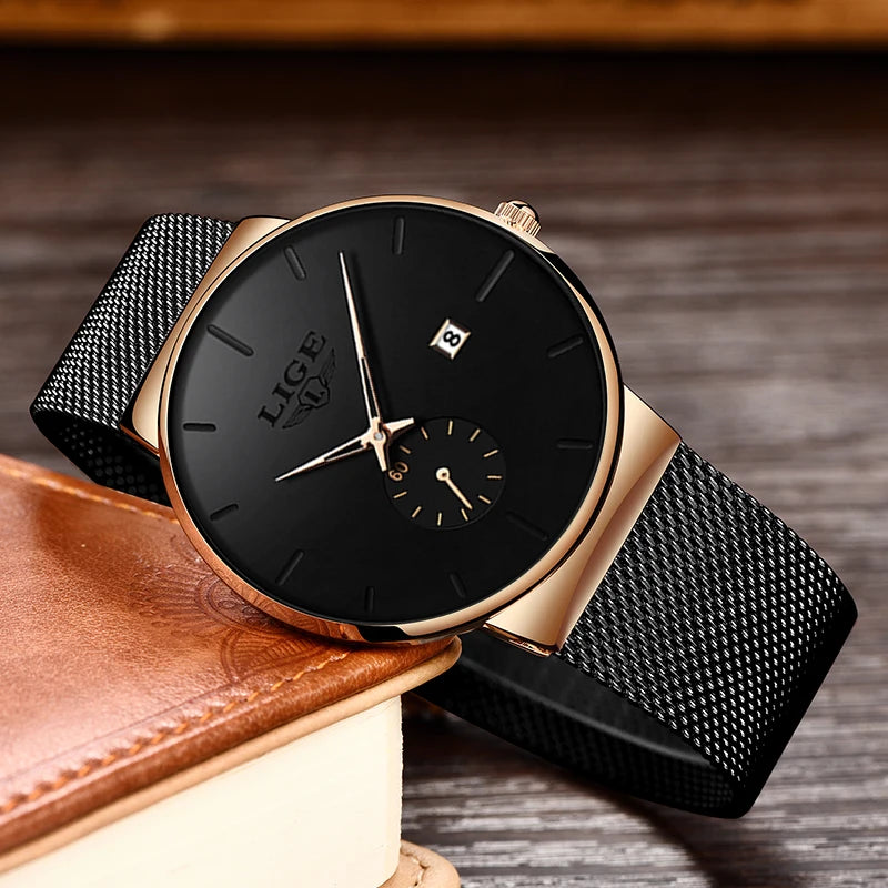 Reloj LIGE 2026 simple men's watches top luxury fashion clock quartz wristwatch net with watches for men relogios masculino+BOX