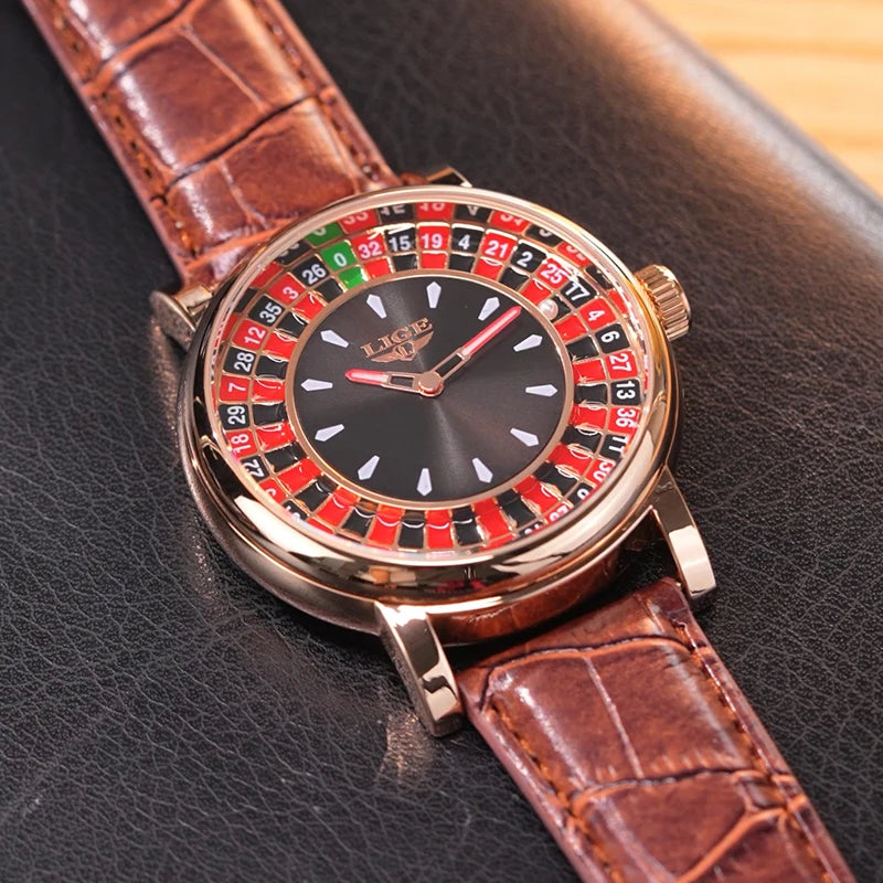 LIGE 2025 Creative Luxury Watches men Roulette Game Dial Fashion Mens Watch Waterproof Luminous Quartz Wristwatches Reloj Hombre