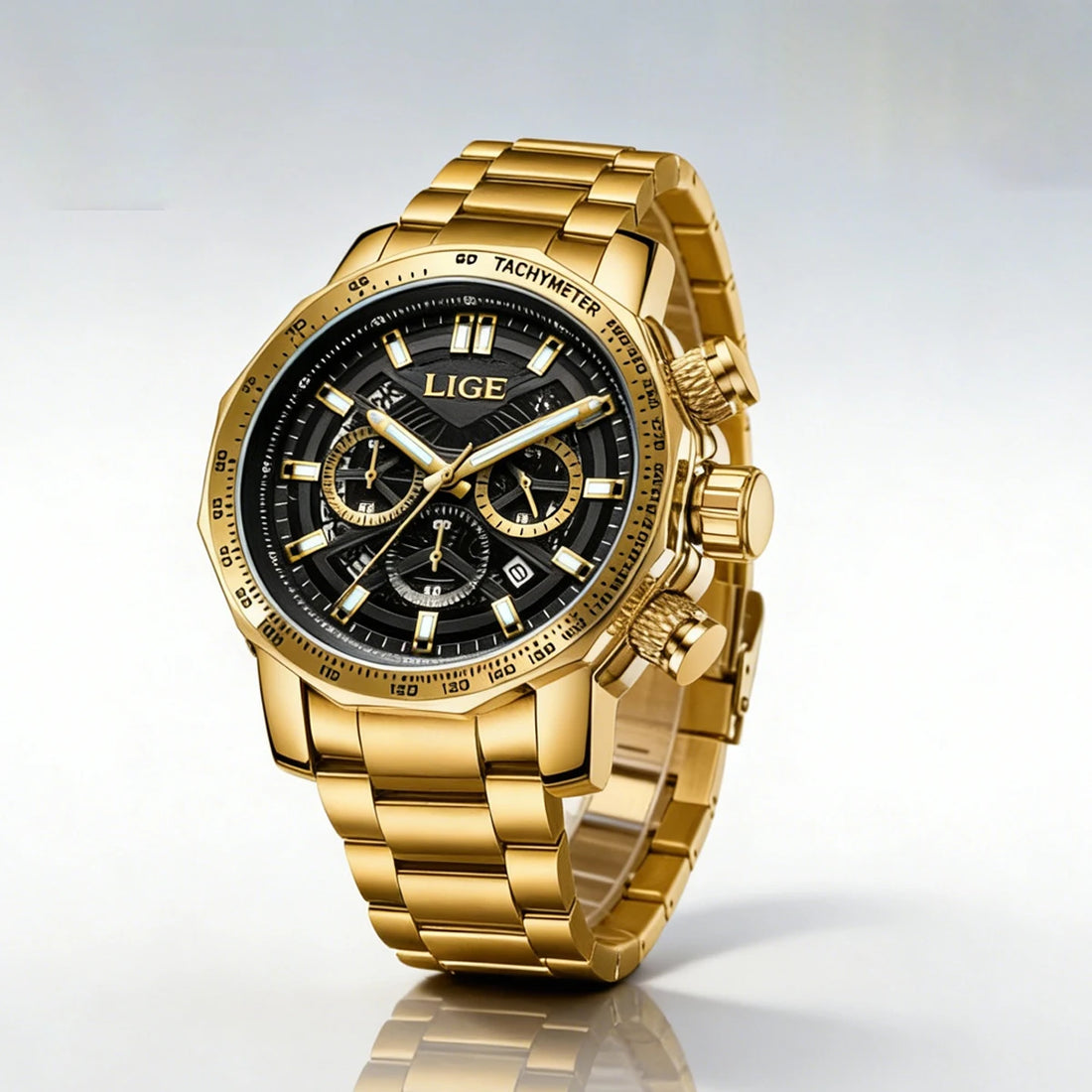 LIGE Luxury Men's Watch Classic Three Eyes 30m Waterproof Luminous Chronograph Quartz Wristwatch Brand Watch Montre Homme reloj
