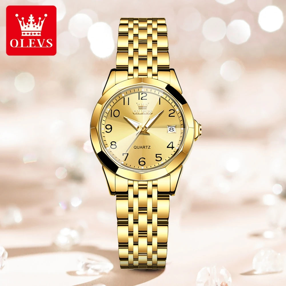 OLEVS 9970 Luxury Quartz Watch for Women Rhombus Mirror Digital Dial Calendar Original Stainless Steel Waterproof Wrist Watches
